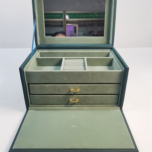Espejo de Maquillaje de Lujo con Logotipo Personalizado, Estuche de Cosméticos Rígido Multifuncional de Cuero PU Verde, Caja para Joyas - Product Image 4