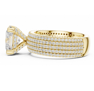 Anillo de Diamantes Ovalado de Lujo en Oro Amarillo Sólido con Múltiples Hileras de Pavé, Banda Gruesa, Joyería Nupcial, Anillo de Compromiso Elegante - Product Image 2