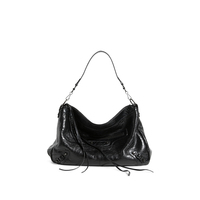 Sac à bandoulière vintage en cuir huilé - Grand sac hobo de style motard pour femme