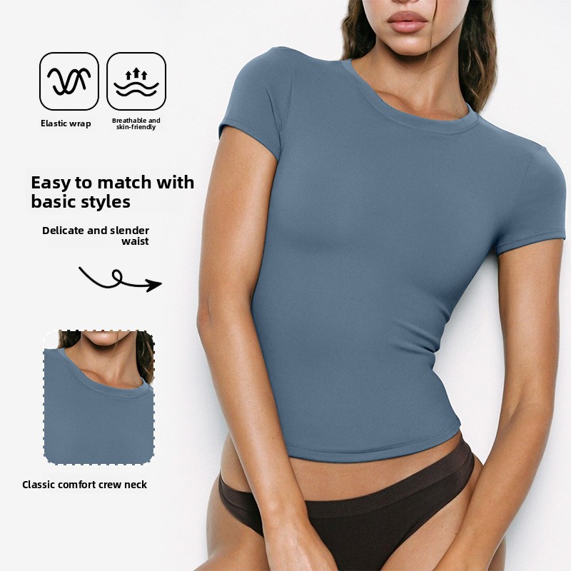 Summer Sports T-shirt Yoga Quick-drying Slim-fit Short-sleeved for Women's Outdoor Running Use