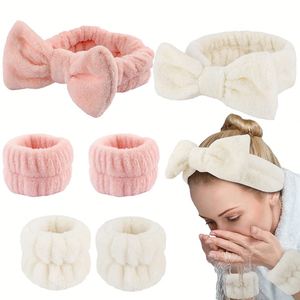 Soft Plush Bow Headband & Wristband Set Water-absorbent Face Wash Spa Hair Hoop Simple Skincare Accessories Gift for Women - Product Image 2