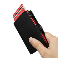 Dompet Kartu Kredit Otomatis Anti Maling RFID Blocking Mini Bisnis Berbahan Logam dan Kulit Casekey