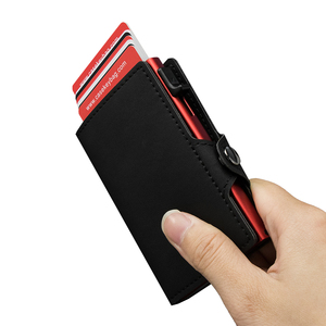 Casekey Custom Logo Anti Theft Mini Business <b>Metal</b> Card Holder Billetera Emergente Leather Automatic Pop Out <b>Wallet</b> - Product Image 2