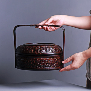 Bamboo Woven Double Layer Food <b>Box</b> Round <b>Large</b> Size Chinese Style <b>Gift</b> Craft Storage Container - Product Image 1
