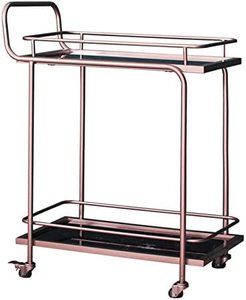 Kitchen Furniture Drinks <b>Serving</b> <b>Trolley</b> Cart 2 Tiers <b>Trolley</b> Wooden Cart Golden Metal Bar Cart With Wine Rack Beverage Service - Product Image 2