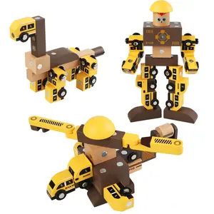 Деревянные Волшебные инженерные транспортные средства, робот-автомобиль, поезд, Магнитные Детские креативные игрушки «сделай сам», игрушка-конструктор для раннего развития