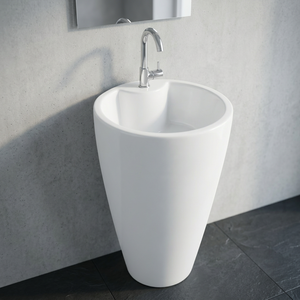 อ่างล้างมือแบบตั้งพื้นทรงกลมสีขาวสไตล์โมเดิร์นยุโรป ทำจากเซรามิก - Product Image 1