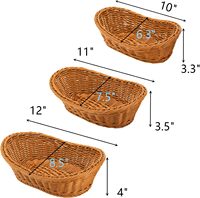Lot de 3 petits paniers ovales en imitation rotin, paniers en plastique tressé empilables pour servir des articles divers