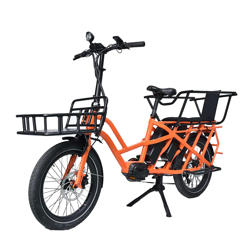 उच्च गुणवत्ता 48v 500w बिक्री के लिए दो टोकरी कार्गो बिजली साइकिल 20 इंच ebike