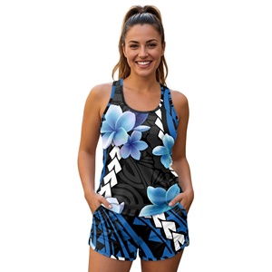 Costume da Bagno Tribale Polinesiano a 2 Pezzi con Stampa Floreale Hibiscus, Top Racerback e Pantaloncini, Asciugatura Rapida, Traspirante, per Spiaggia Estiva - Product Image 2