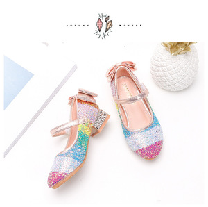 2020 new kids rainbow sequins princess shoes children crystal high heels little girls single shoes