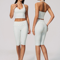 Ensemble de sport deux pièces élégant à pois, col halter, taille haute, effet ventre plat, extensible, pour Pilates et entraînement, pour femme