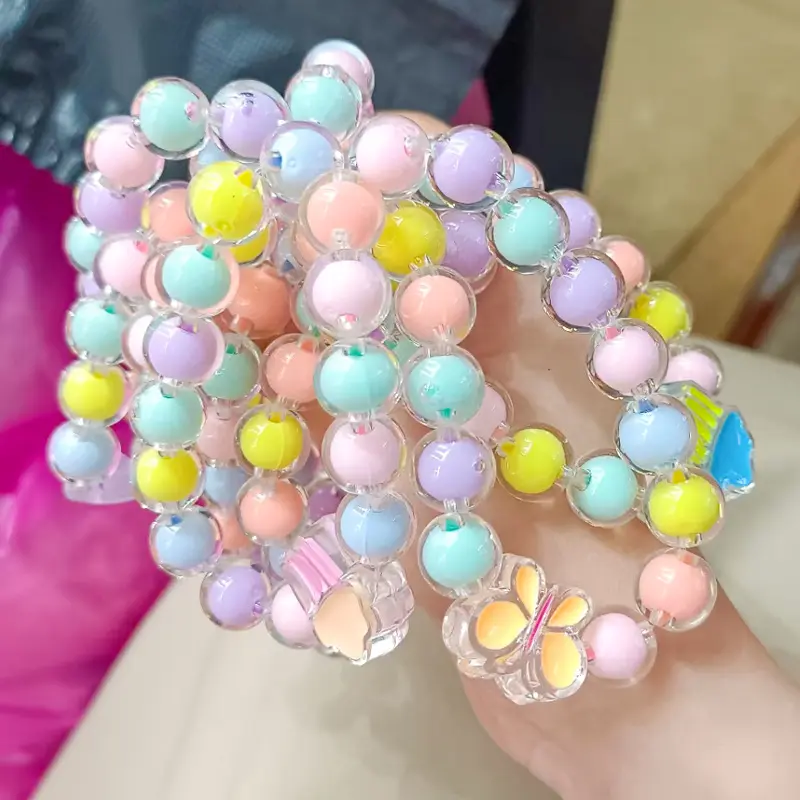 À la mode princesse petite fille mignon rose breloques élastique pas cher dessin animé Animal coloré perles de verre Bracelets pour femmes filles bijoux