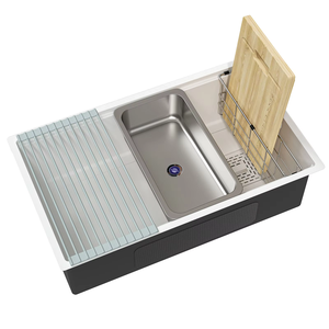 Fregadero de cocina de granja de un solo tazón hecho a mano, lavabo de cocina multifuncional de un agujero de acero inoxidable Nano 304, blanco - Product Image 3