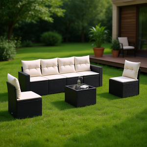 Ensemble de canapés modulaires de jardin en rotin noir, 4 places, meubles d'extérieur résistants aux intempéries, design contemporain - Product Image 2