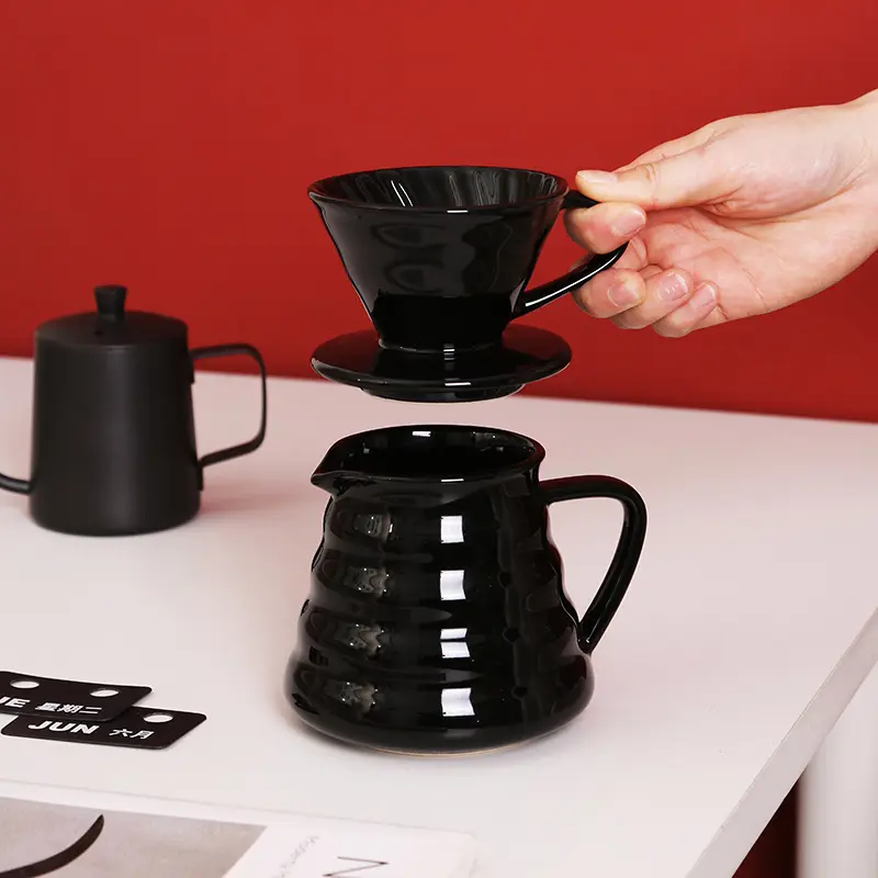 Ceramic coffee funnel filter Cup conical spiral pattern filter drip device hand-held pour-over dripper coffee tools set