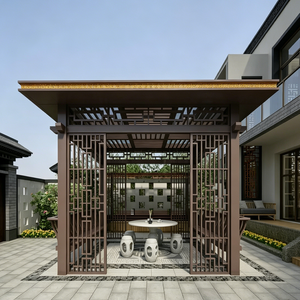 Pergola haut de gamme en alliage d'aluminium et bois massif, sculptée à la main, imperméable et résistante au vent, pour hôtels, villas et aménagements paysagers - Product Image 2