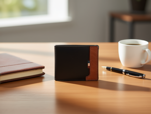 Portafoglio da uomo in vera pelle, corto, pieghevole, stile minimalista, ideale come regalo - Product Image 2