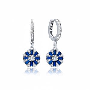 Sapphire Stone Flower Design 925 Sterling Silver Wholesale Turkish <b>Dangle</b> for Woman <b>Earring</b> - Product Image 2
