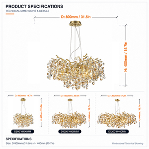 Lustre moderne de luxe rond <span class=keywords><strong>en</strong></span> cristal K9, design branche, pour studio d'art, chambre, salle de bain, vestiaire, lampe suspendue feuille d'arbre dorée, villa, hôtel - Product Image 6
