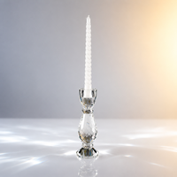 Porte-bougie en cristal à facettes, corps en forme de goutte d'eau taillée en diamant, coupe évasée, spirale blanche, pour bougie conique, décoration d'intérieur