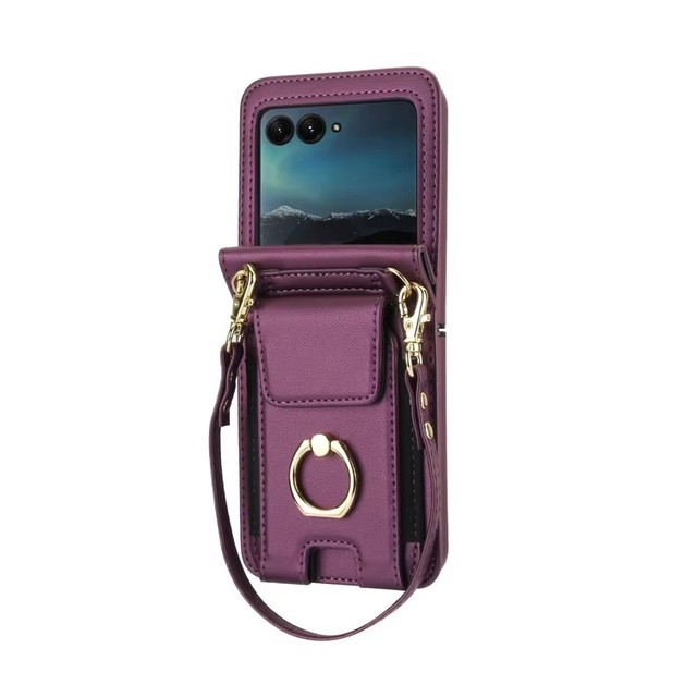 PU Sports Phone Case for for Z Flip 3/4/5/6 with Card Wallet and Lanyard
