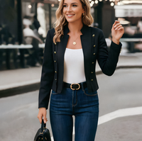 Veste Courte Élégante et Moderne pour Femme de Bureau, Double Boutonnage, Col Montant, Boutons Métalliques, Coupe Flatteuse pour Dames d'Affaires