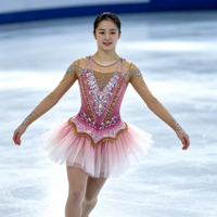 Costume de patinage artistique rose dégradé, robe à manches longues en maille avec strass pour filles adultes, compétition et performance
