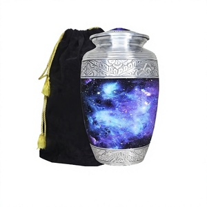 Urna grande de galaxia cósmica azul y plateada, urna de cremación funeraria para cenizas humanas, urna de aluminio para cenizas masculinas y femeninas, grabada - Product Image 1
