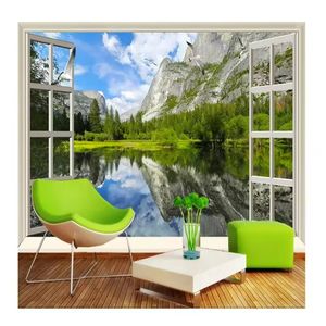Murales 3D personalizados Ventana Clásica lago montaña naturaleza paisaje fondos sala <span class=keywords><strong>de</strong></span> estar dormitorio sofá 3D pared Mural - Product Image 2