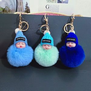 Baby Doll Toy DropshipCute Sleeping Baby Doll <b>Key</b> <b>Chains</b> for Women Bag Toy <b>Key</b> Ring Fluffy Pom Pom Faux Fur Plush Keychains - Product Image 5
