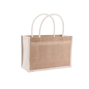 Custom Wholesale Natural Khaki Jute Reusable Grocery Shopping Tote Zipper Closure Shoulder Strap Customizable Logo Design Eco - Product Image 1