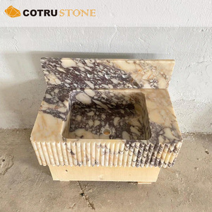 Lavabo Flotante de Mármol Natural Calacatta Viola, Lavabo Hecho a Mano con Diseño Acanalado para Baño de Casa o Villa - Product Image 4