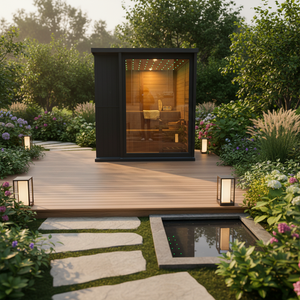 Sauna Exterior para 4 Personas con Área de Cambio Externa, Sauna de Vapor Húmedo con Terapia de Madera y Luz, con Estufa de 6KW - Product Image 1