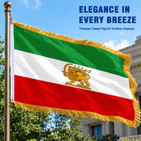 Drapeau personnalisé en gros, ancien drapeau historique de l'Iran, lion et soleil persans, bannière double face de luxe avec franges dorées