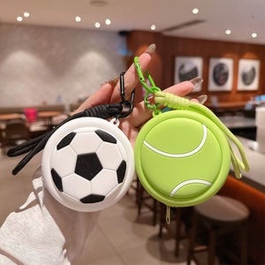 Cute Soccer &amp; Tennis Ball Zipper Pouch Mini <strong>Bag</strong> <strong>Charms</strong> Keychain Carabiner Keychain for <strong>Bag</strong> <strong>Charm</strong> or Earphone Case - Product Image 1