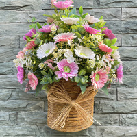 Nouvelle Décoration Florale Artificielle Style Campagne Fraîche, Guirlande Olive, Marguerite et Eucalyptus, Panier Suspendu pour Porte ou Arbre