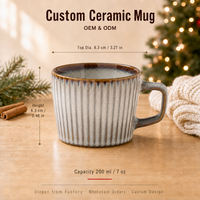 Tasse à café en céramique côtelée en gros, tasse en grès à glaçure réactive, logo personnalisé, vaisselle OEM
