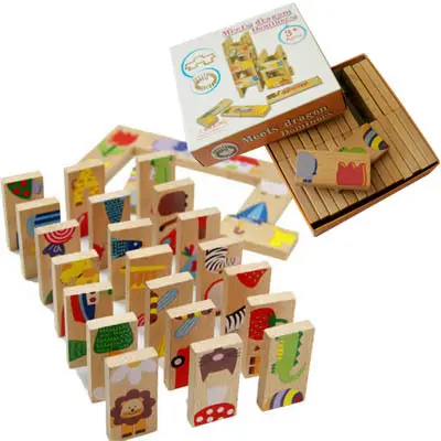 28 teile/satz Animal Colored Dominoes Wooden Puzzle Cartoon Montessori Educational Baby Toys