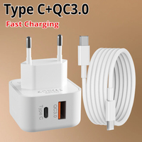 Chargeur rapide USB-C PD 21,5 W avec câble Type-C, protection QC3.0 OTP/OVP, pour appareil photo, téléphone portable, montre connectée, prise EU/UK/US/AU