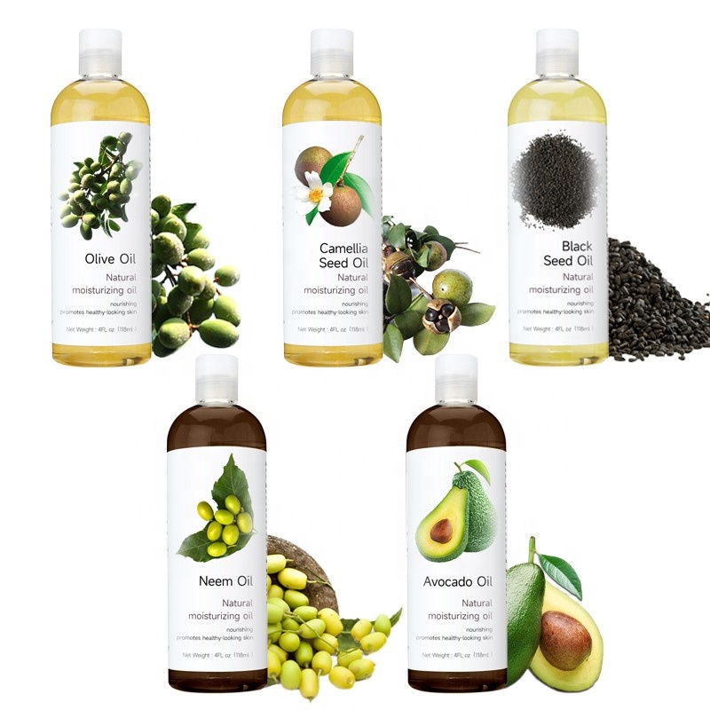 Private Label 118ml 4Oz Cold Press 100% Pura Amêndoa Jojoba Olive Castor Oil Pack GrapeSeed Óleo de Coco