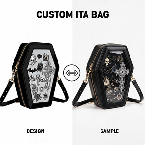 Sac Ita Gothique Personnalisé en PU, Silhouette Cercueil Unique, Petit MOQ, Vente en Gros, Sac Bandoulière pour Affichage de Badges Cosplay et Collection - Product Image 2