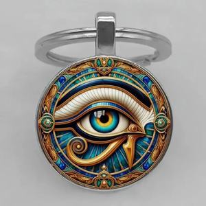 Porte-clés rond en alliage de zinc Œil d'Horus transfrontalier, œil du diable, œil protecteur, pendentif de sac pour passionnés de religion - Product Image 3