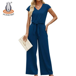 Set da salotto estivi Casual da <span class=keywords><strong>donna</strong></span> in Alxin tinta unita blu Navy pantaloni da ginnastica larghi abiti da viaggio per rivenditori Online - Product Image 1