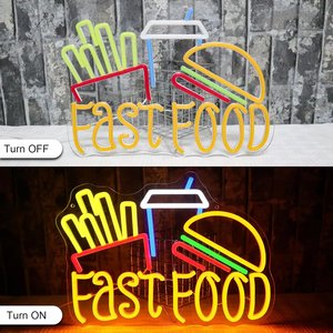 Enseigne néon LED dimmable pour restauration rapide, hamburger et frites, pour décor de restaurant, bar, cuisine, food truck et boutique de burgers - Product Image 4