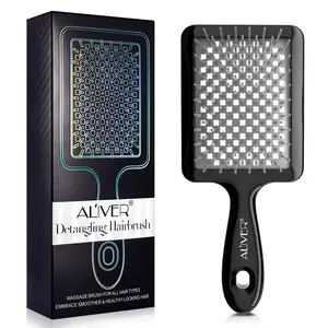 ALIVER Cerdas Flexíveis Macias Escova Seca Molhada Logotipo Personalizado Almofada Venturada Detangling Escova De Cabelo Para Cabelo Encaracolado Molhado Grosso