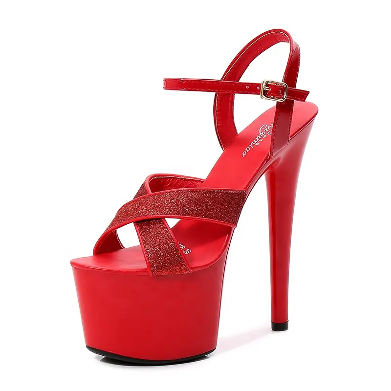 حار بيع 17 سنتيمتر عالية الكعب منصة الرقص وصفت تصميم جديد حذاء بكعب عال للنساء 5 ألوان بريق مثير الصنادل