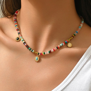 Collar de Cuentas Geométricas con Incrustaciones de Piedras Preciosas Multicolores, Joyería de Moda Hecha a Mano, Accesorio para Mujer, Diseño en Forma de U, XL5612 - Product Image 3