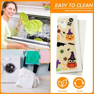 Paños de Cocina Modernos con Diseño de Halloween, Fantasmas y Calabazas, Lavables, Reutilizables, Ecológicos y Biodegradables, con Diseño de Brujas - Product Image 5