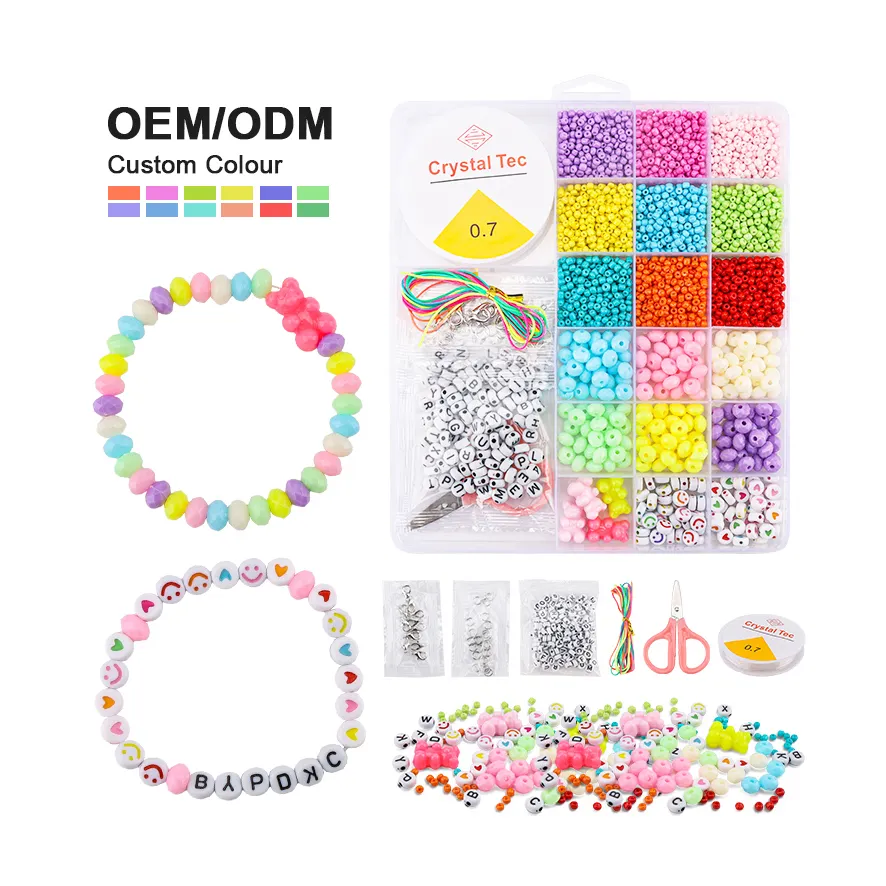 Leemook DIY acessórios de jóias multifuncional cor contas de arroz acrílico letras em inglês contas de vidro conjunto de contas soltas